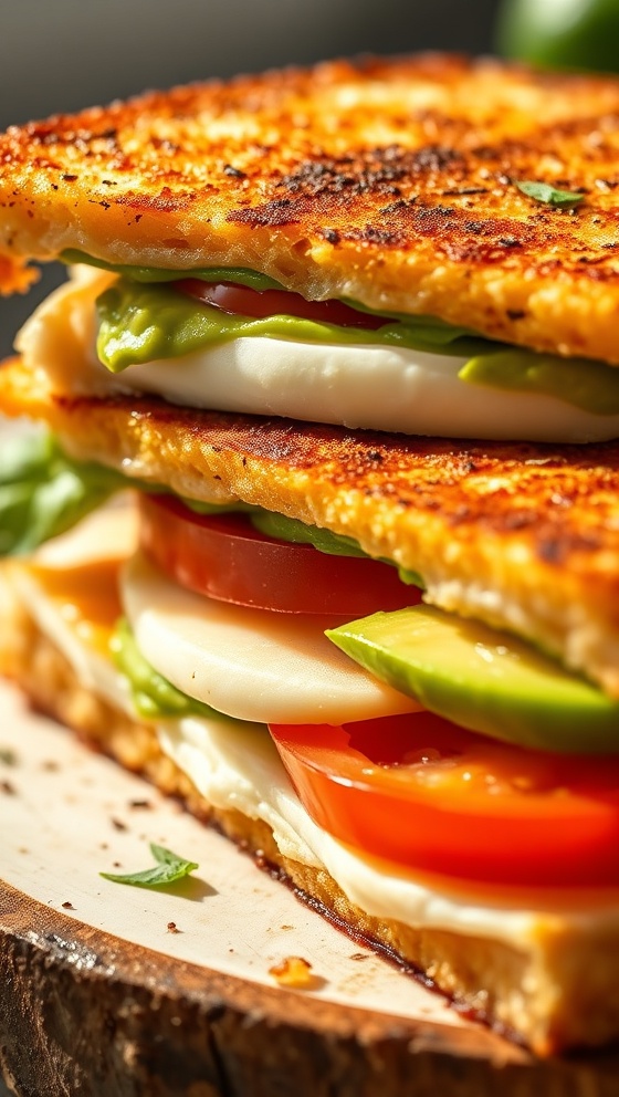 Avocado Mozzarella and Tomato Grilled Cheese