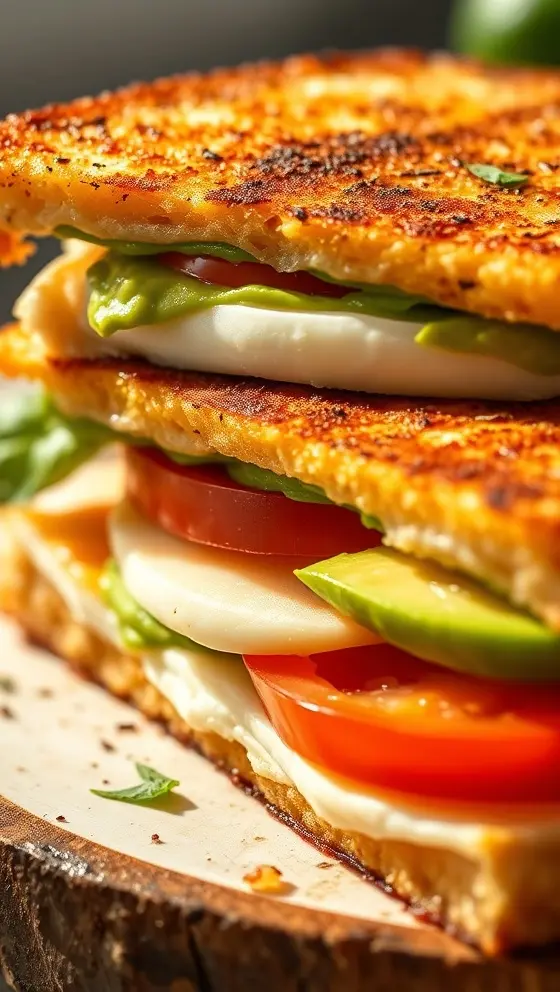 Avocado Mozzarella and Tomato Grilled Cheese